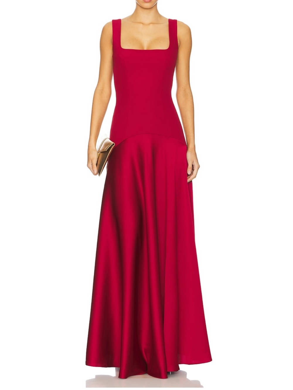 Elegant Square-Neck Red Evening Gown